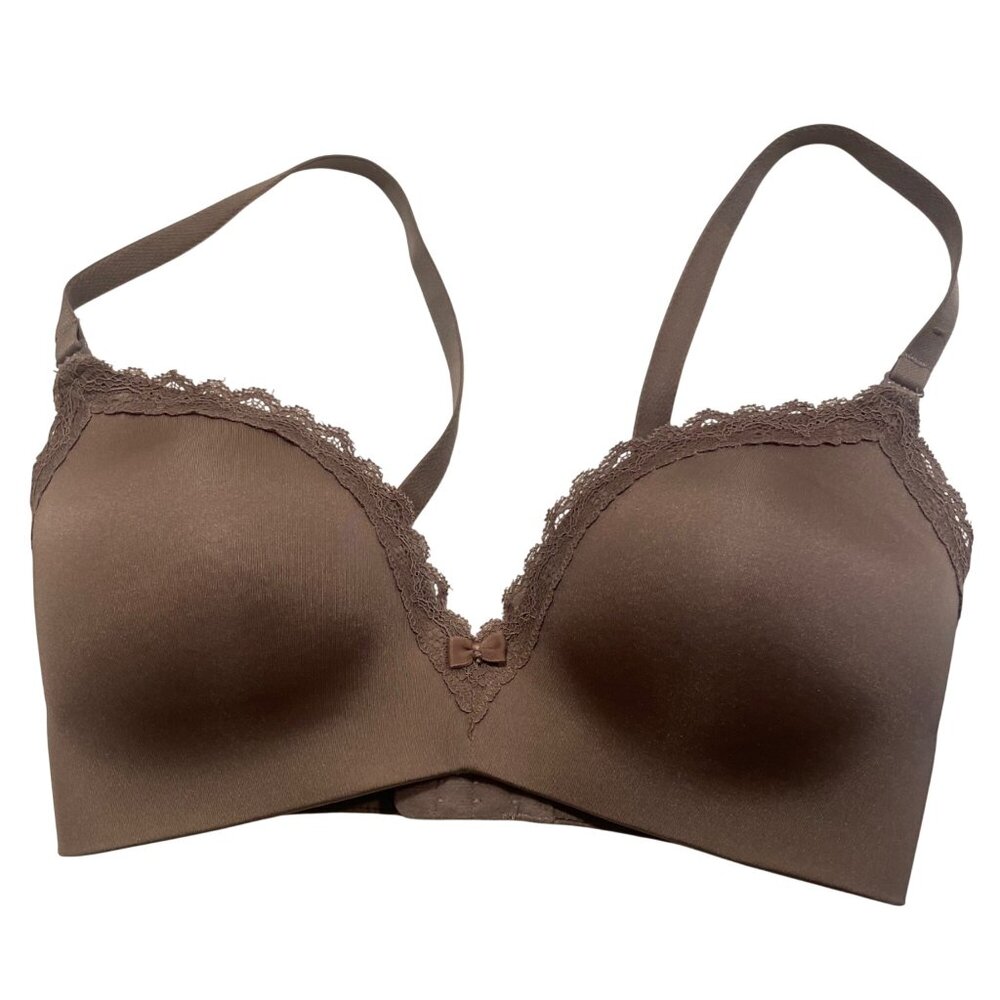 Aggio Milano Wireless Lace Trim Padded Bra Brown Sz 65E (EU) Convertible